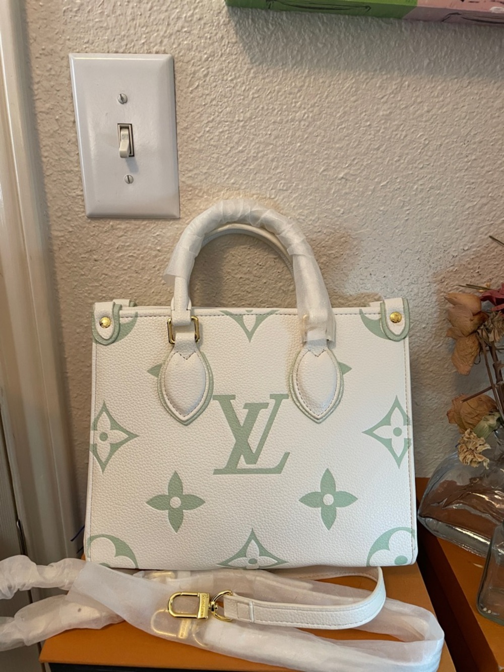 White & Mint Green Monogram Small Satchel. Closet clearout no returns.